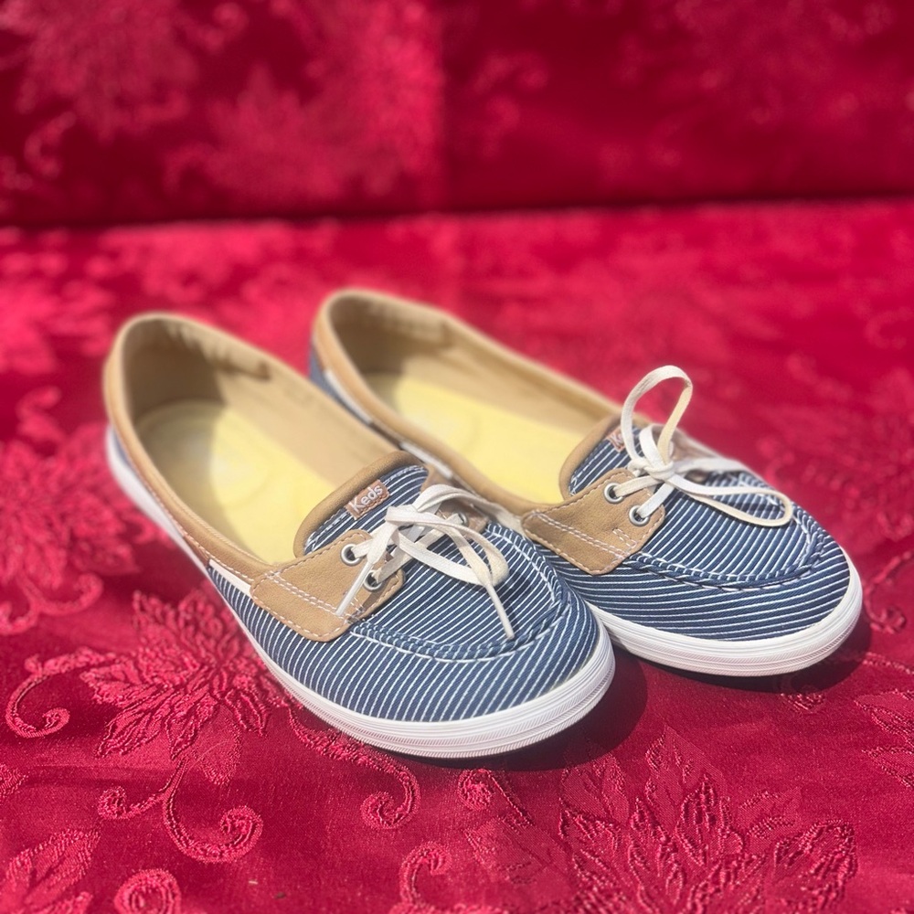 Keds Blue and Tan Striped Sneakers